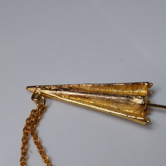 Vintage Closed Umbrella Metal Stickpin Brooch With Chains - Picture 11 of 15